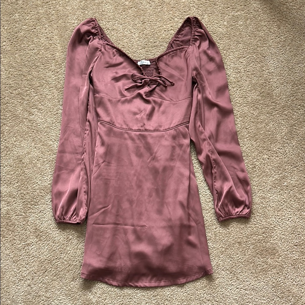 Pink Babydoll Dress with Long Bishop Sleeves and Sweetheart Neckline